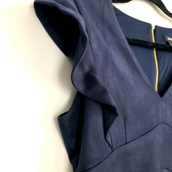 DKNY NAVY BLUE SUEDE V NECK DRESS - Picture 4 of 5